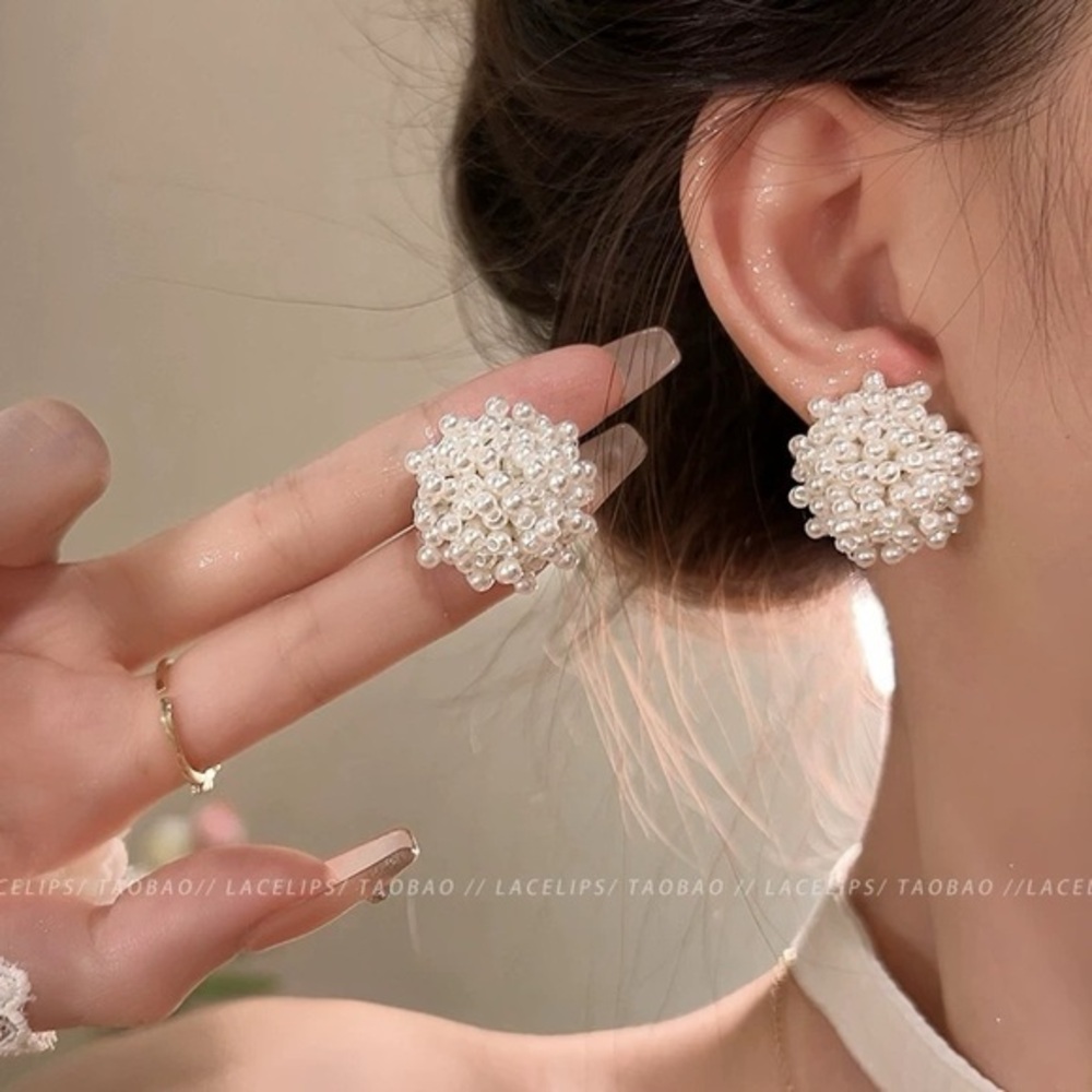 Vintage style Faux Pearl Cluster Stud Earrings White Beaded‎ Statement New